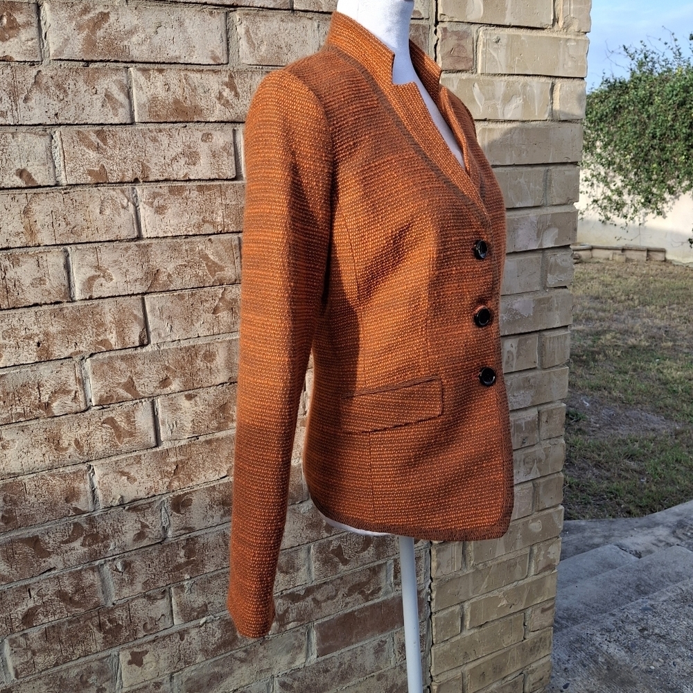 Etcetera Textured Tweed Orange Button-Up Long Sleeve Blazer Women Size 2 - Picture 9 of 16